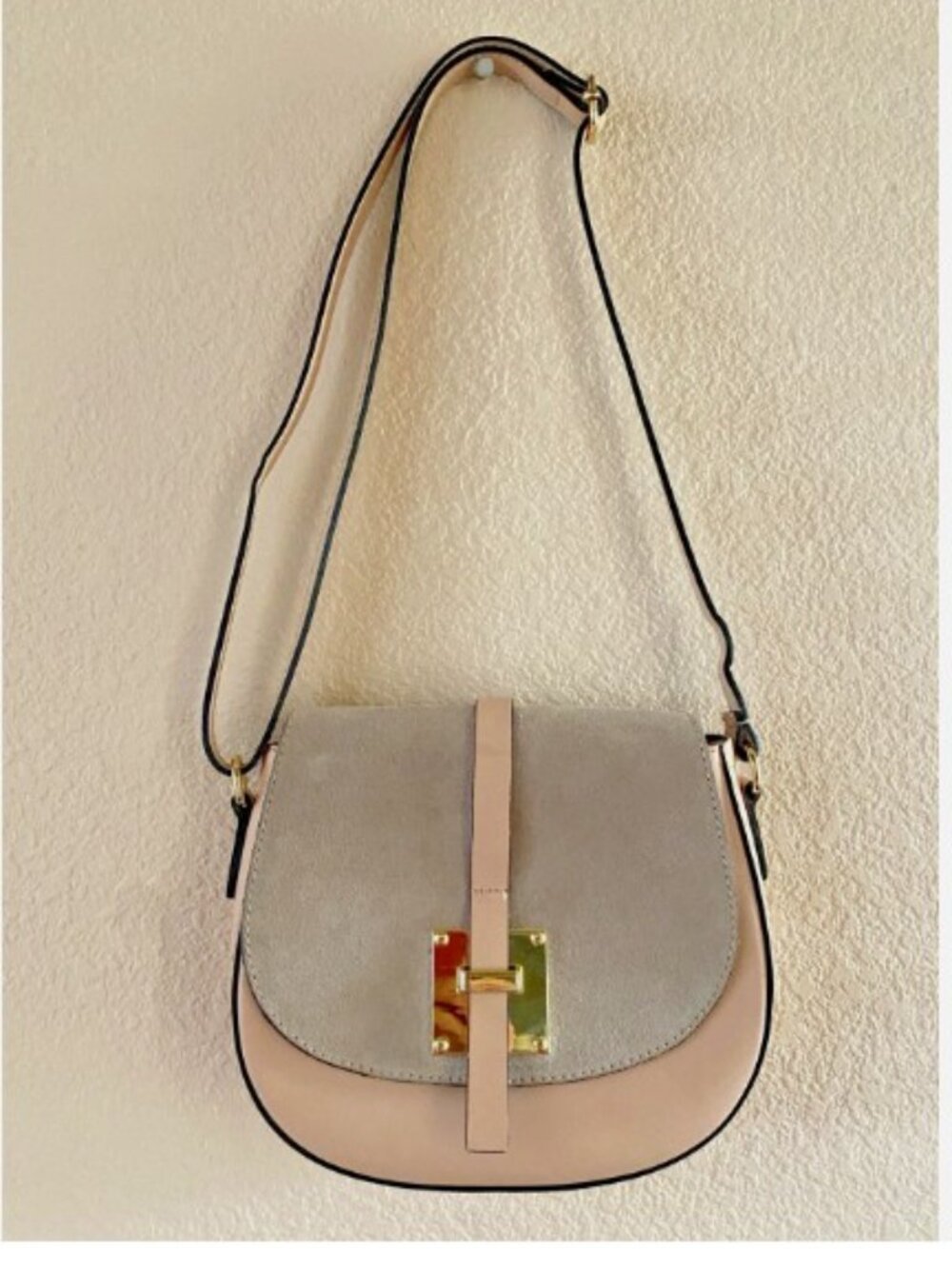 NWOT BORSE IN PELLE Italian Leather Saddlebag Crossbody 2 Tone Handbag